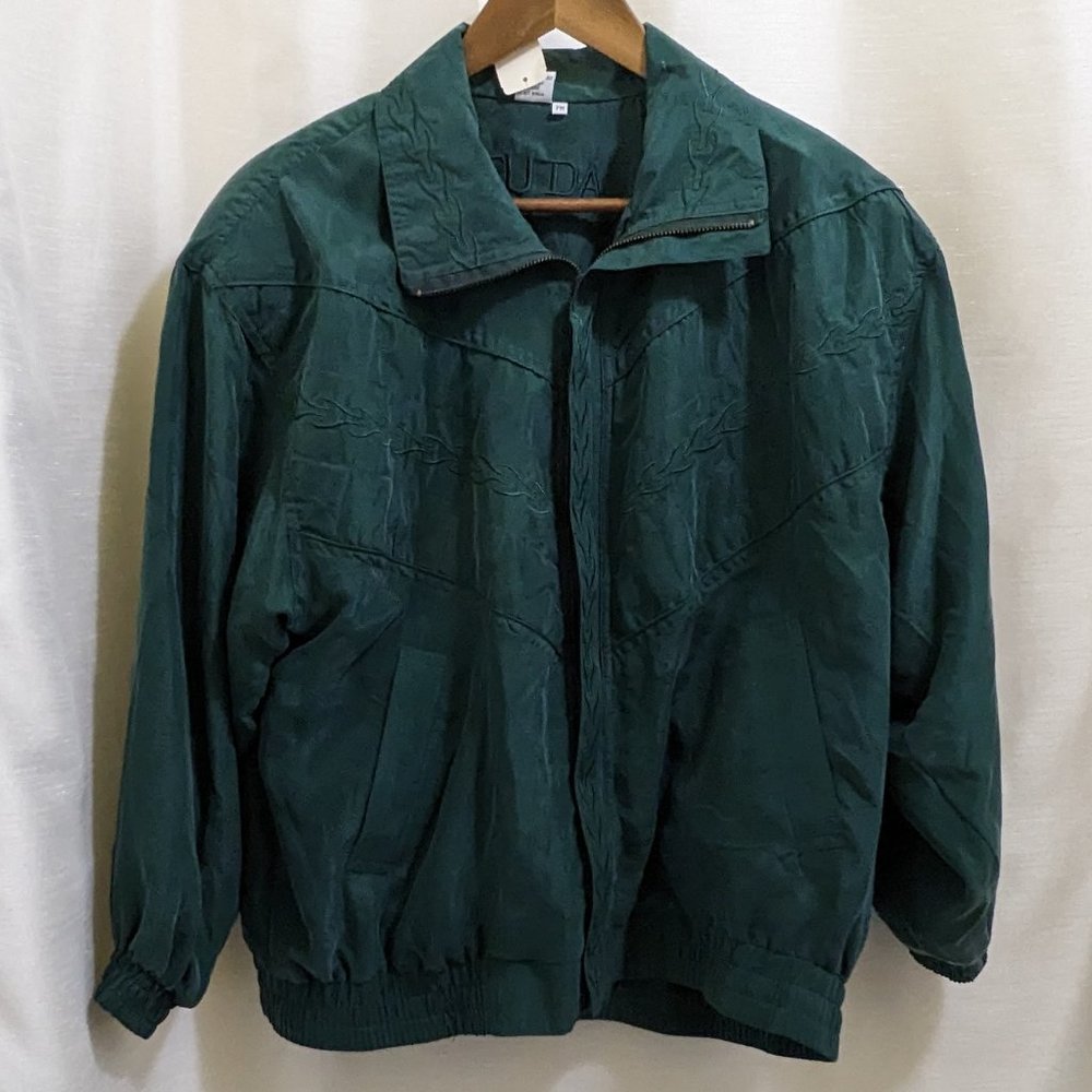 Dark Green Silk Track Jacket - Sz‎ PM - NWT